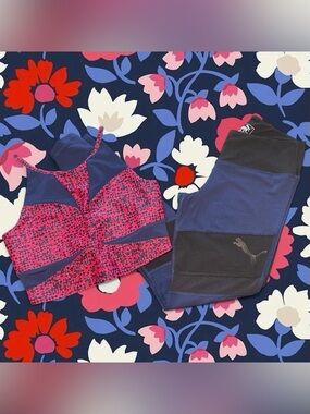 Puma Pink & Navy Active Crop Top with Navy Leggings